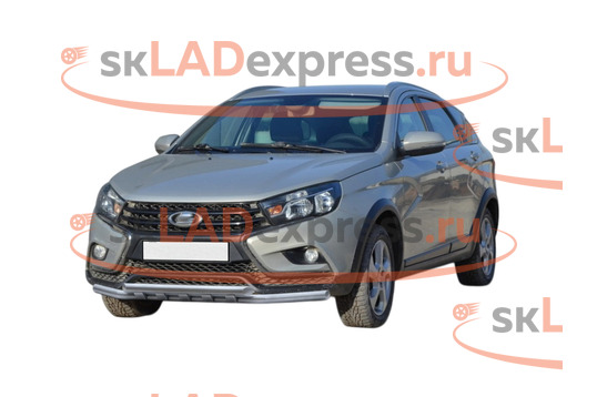 Защита переднего бампера Труба двойная d51, нержавеющая сталь ТехноСфера на Лада Веста_1