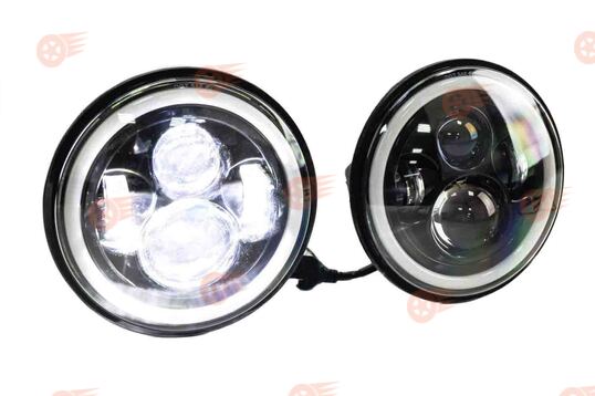 Фары светодиодные черные 7 дюймов 80W, кольцо повторителя и ДХО TheBestPartner на ВАЗ 2101, 2102, Лада Нива 4х4, УАЗ, Jeep Wrangler_1
