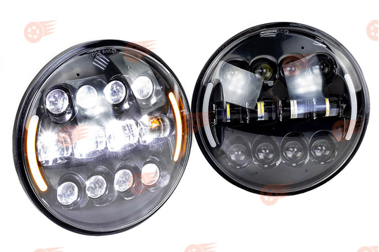 Светодиодные фары черные 90W, 7 дюймов с LED повторителем поворота и ДХО на ВАЗ 2101, 2102, Лада Нива 4х4, УАЗ, Jeep Wrangler_1