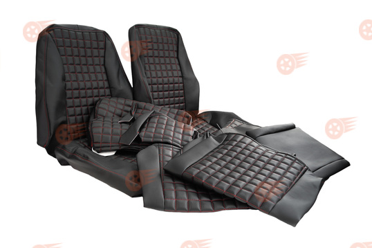 Обивка сидений (не чехлы) экокожа гладкая с цветной строчкой Ромб/Квадрат на ВАЗ 2110_1