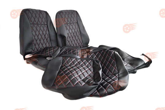 Обивка сидений (не чехлы) экокожа гладкая с цветной строчкой Ромб/Квадрат на ВАЗ 2112, 2111_1