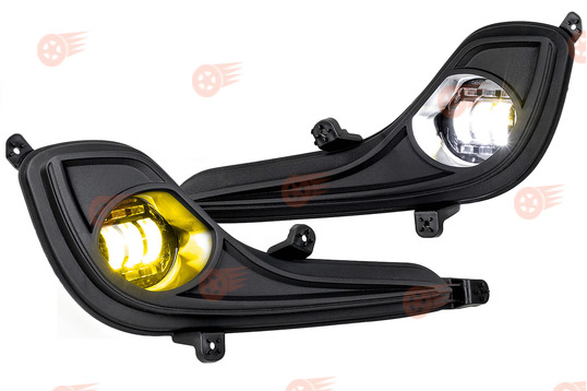 ПТФ светодиодные двухцветные (бело-синий 6000К и желтый 3000К) 50W, 8600lux Sal-Man на Hyundai Solaris 2010-2014 г.в._1