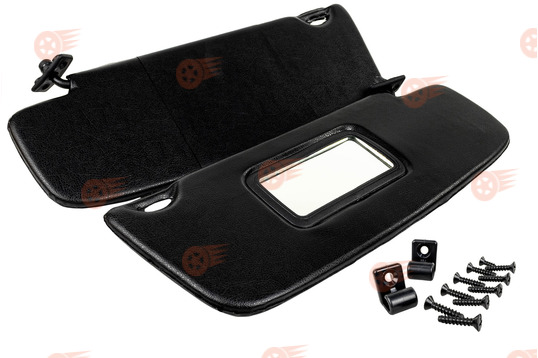 Комплект черных солнцезащитных козырьков (пассажирский с зеркалом) с крепежом на Лада Калина 1_1