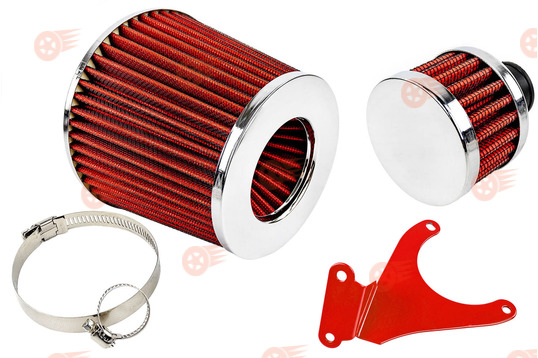 Комплект красных фильтров нулевого сопротивления (воздушный и картерных газов) с кронштейном на 16кл ВАЗ 2110-2112, 2113, 2114 Супер-Авто, Лада Гранта, Гранта FL, Калина, Калина 2, Приора_1