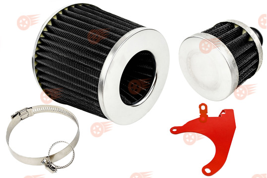 Комплект черных фильтров нулевого сопротивления (воздушный и картерных газов) с красным кронштейном на 8кл ВАЗ 2108-2115, Лада Гранта, Гранта FL, Калина, Калина 2, Приора_1