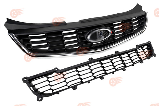 Комплект оригинальных решеток радиатора с хромированными молдингом и шильдиком на Лада Приора SE, Приора 2_1