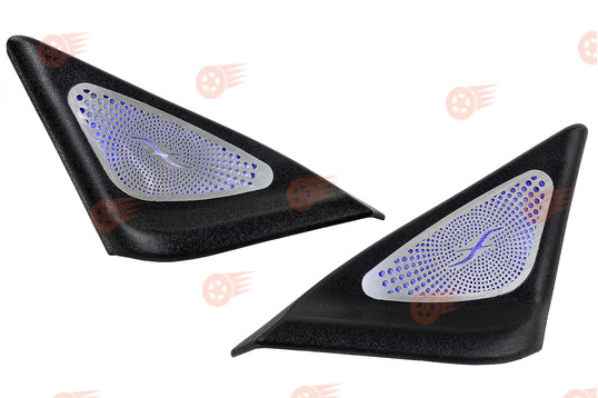 Комплект уголков боковых зеркал в стиле Burmester, синяя LED подсветка на Лада Приора_1