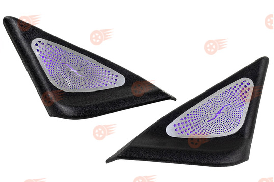 Комплект уголков боковых зеркал в стиле Burmester, фиолетовая LED подсветка на Лада Приора_1
