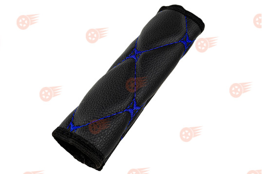 Чехол на ручку ручника, черная экокожа с синей строчкой Ромб универсальный_1
