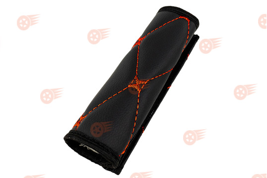 Чехол на ручку ручника, черная экокожа с красной строчкой Ромб универсальный_1