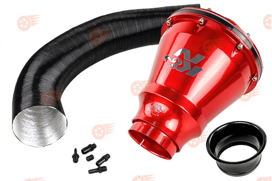 Комплект холодного впуска со встроенным фильтром закрытого типа в красном корпусе K&N Apollo Style универсальный на ВАЗ и иномарки_1