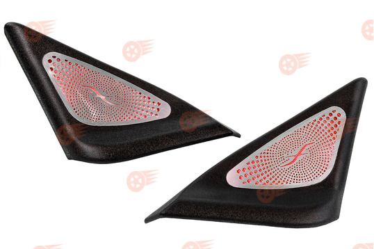 Комплект уголков боковых зеркал в стиле Burmester, красная LED подсветка на Лада Приора_1