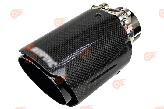 Насадка глушителя круглая открытого типа со скосом, нержавеющая сталь, накладка лаковый карбон_1