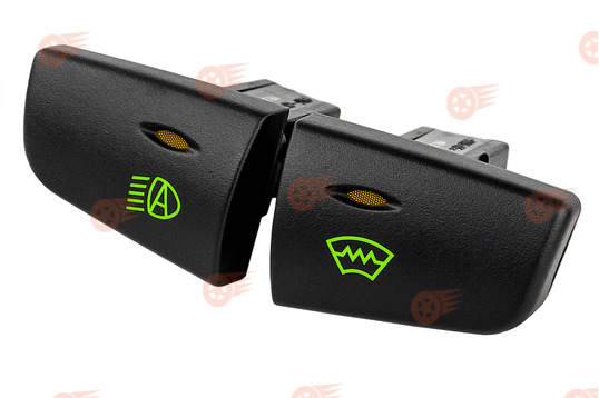 Комплект трапециевидных кнопок центральной консоли, зеленая подсветка, оранжевая индикация на Лада Калина_1