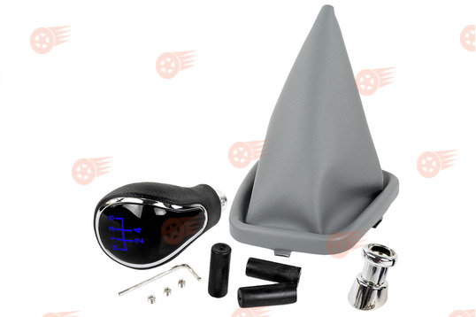 Ручка КПП хром, синяя подсветка Sal-Man с серым пыльником на ВАЗ 2110, 2111, 2112_1