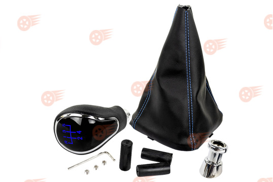 Ручка КПП хром, синяя подсветка Sal-Man с пыльником с синей строчкой на ВАЗ 2110, 2111, 2112_1