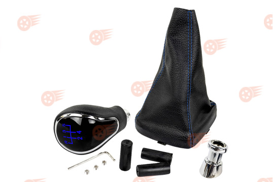 Ручка КПП хром, синяя подсветка Sal-Man с пыльником с синей строчкой на ВАЗ 2113, 2114, 2115_1