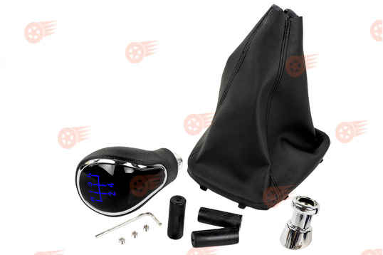 Ручка КПП хром, синяя подсветка Sal-Man с пыльником на Лада Гранта с кулисой (прямоугольный шток)_1