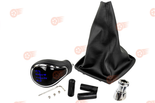 Ручка КПП хром, синяя подсветка Sal-Man с пыльником на Лада Приора с кулисой (прямоугольный шток)_1