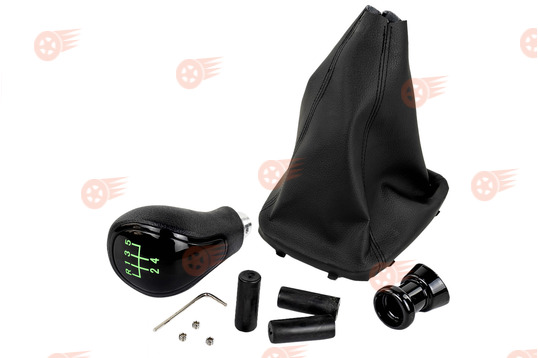 Ручка КПП черный лак, зеленая подсветка Sal-Man с пыльником на Лада Гранта с кулисой (прямоугольный шток)_1