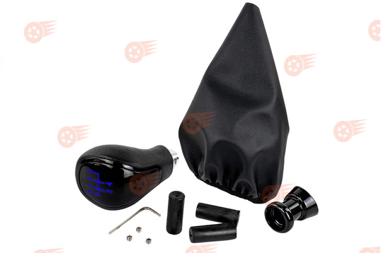 Ручка КПП черный лак, синяя подсветка Sal-Man с пыльником на ВАЗ 2108, 2109, 21099_1