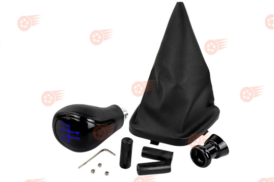 Ручка КПП черный лак, синяя подсветка Sal-Man с пыльником на ВАЗ 2110, 2111, 2112_1