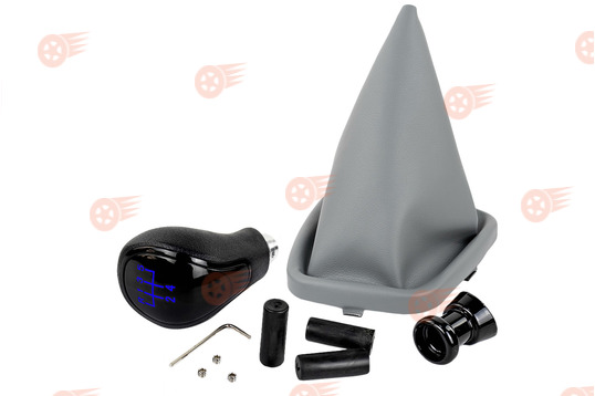 Ручка КПП черный лак, синяя подсветка Sal-Man с серым пыльником на ВАЗ 2110, 2111, 2112_1