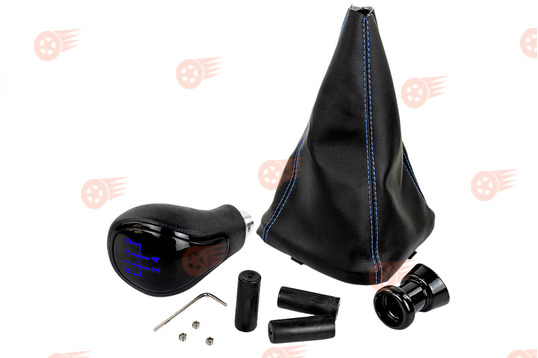 Ручка КПП черный лак, синяя подсветка Sal-Man с пыльником с синей строчкой на ВАЗ 2110, 2111, 2112_1