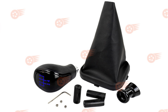 Ручка КПП черный лак, синяя подсветка Sal-Man с пыльником на ВАЗ 2113, 2114, 2115_1