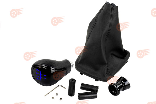 Ручка КПП черный лак, синяя подсветка Sal-Man с пыльником на Лада Гранта с кулисой (прямоугольный шток)_1