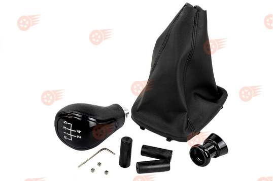 Ручка КПП черный лак, белая подсветка Sal-Man с пыльником на Лада Гранта с кулисой (прямоугольный шток)_1