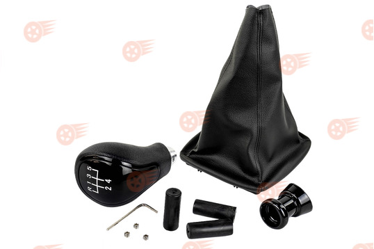 Ручка КПП черный лак, белая подсветка Sal-Man с пыльником на Лада Приора с кулисой (прямоугольный шток)_1