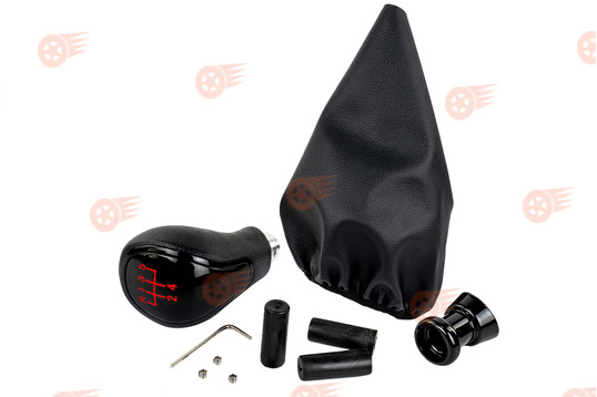 Ручка КПП черный лак, красная подсветка Sal-Man с пыльником на ВАЗ 2108, 2109, 21099_1