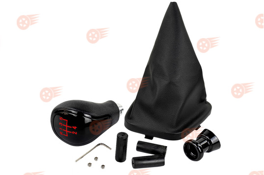 Ручка КПП черный лак, красная подсветка Sal-Man с пыльником на ВАЗ 2110, 2111, 2112_1