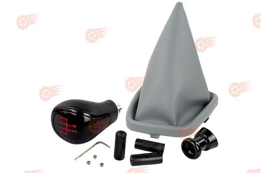 Ручка КПП черный лак, красная подсветка Sal-Man с серым пыльником на ВАЗ 2110, 2111, 2112_1