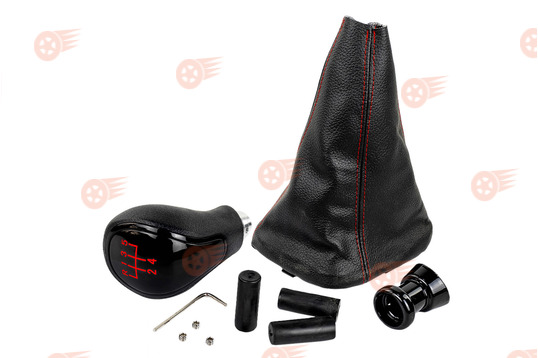 Ручка КПП черный лак, красная подсветка Sal-Man с пыльником с красной строчкой на ВАЗ 2110, 2111, 2112_1