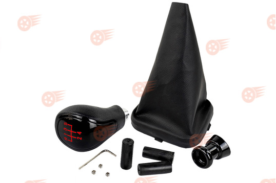 Ручка КПП черный лак, красная подсветка Sal-Man с пыльником на ВАЗ 2113, 2114, 2115_1