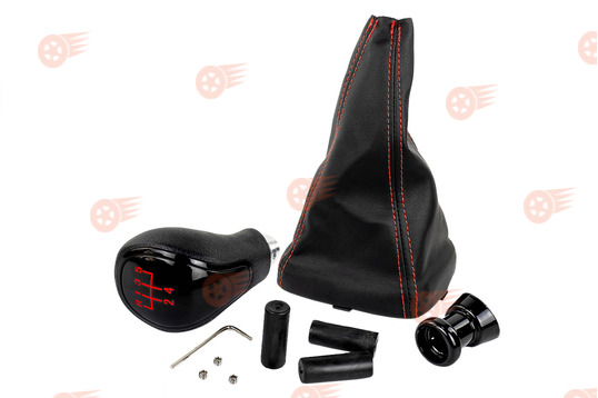 Ручка КПП черный лак, красная подсветка Sal-Man с пыльником с красной строчкой на ВАЗ 2113, 2114, 2115_1