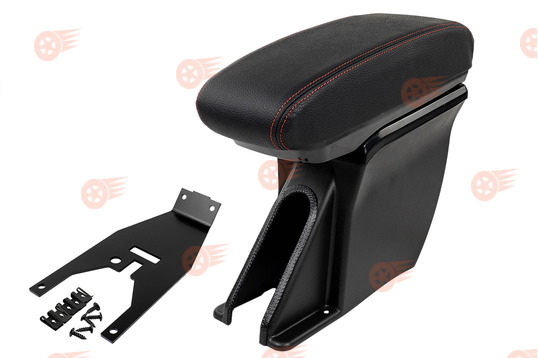 Подлокотник-бокс с подсветкой, черная экокожа с красной строчкой Sal-Man на Лада Гранта FL_1