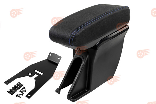 Подлокотник-бокс с подсветкой, черная экокожа с синей строчкой Sal-Man на Лада Гранта FL_1