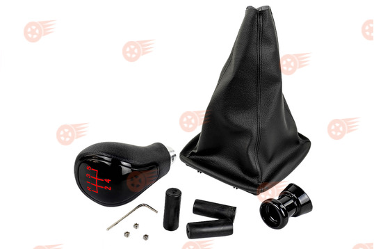 Ручка КПП черный лак, красная подсветка Sal-Man с пыльником на Лада Приора с кулисой (прямоугольный шток)_1