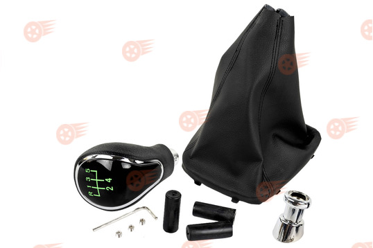 Ручка КПП хром, зеленая подсветка Sal-Man с пыльником на Лада Гранта с кулисой (прямоугольный шток)_1