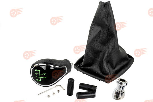 Ручка КПП хром, зеленая подсветка Sal-Man с пыльником на Лада Приора с кулисой (прямоугольный шток)_1