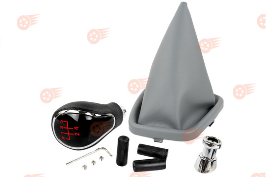 Ручка КПП хром, красная подсветка Sal-Man с серым пыльником на ВАЗ 2110, 2111, 2112_1