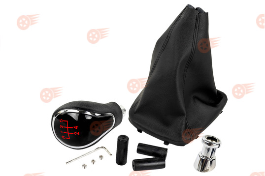 Ручка КПП хром, красная подсветка Sal-Man с пыльником на Лада Гранта с кулисой (прямоугольный шток)_1