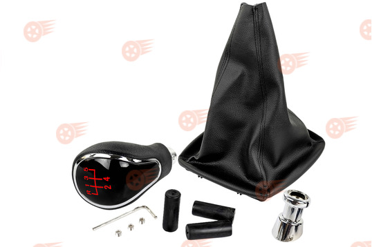 Ручка КПП хром, красная подсветка Sal-Man с пыльником на Лада Приора с кулисой (прямоугольный шток)_1