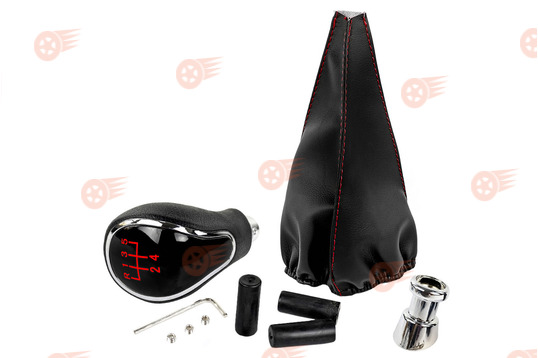 Ручка КПП хром, красная подсветка Sal-Man с пыльником с красной строчкой на ВАЗ 2108, 2109, 21099_1