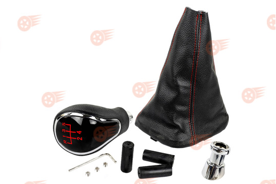 Ручка КПП хром, красная подсветка Sal-Man с пыльником с красной строчкой на ВАЗ 2110, 2111, 2112_1