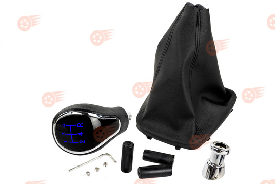 Ручка КПП в стиле Vesta хром, синяя подсветка Sal-Man с пыльником на Лада Гранта, Гранта FL, Калина 2, Datsun с тросовым приводом_1