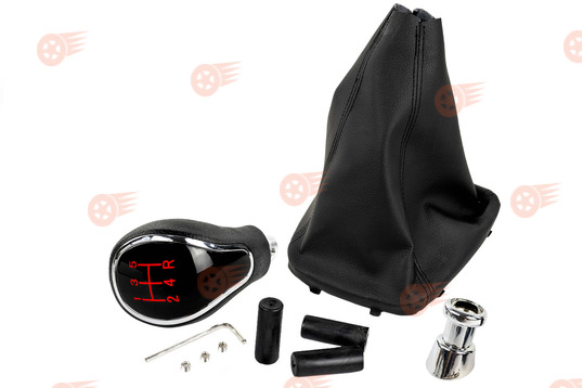 Ручка КПП в стиле Vesta хром, красная подсветка Sal-Man с пыльником на Лада Гранта, Гранта FL, Калина 2, Datsun с тросовым приводом_1